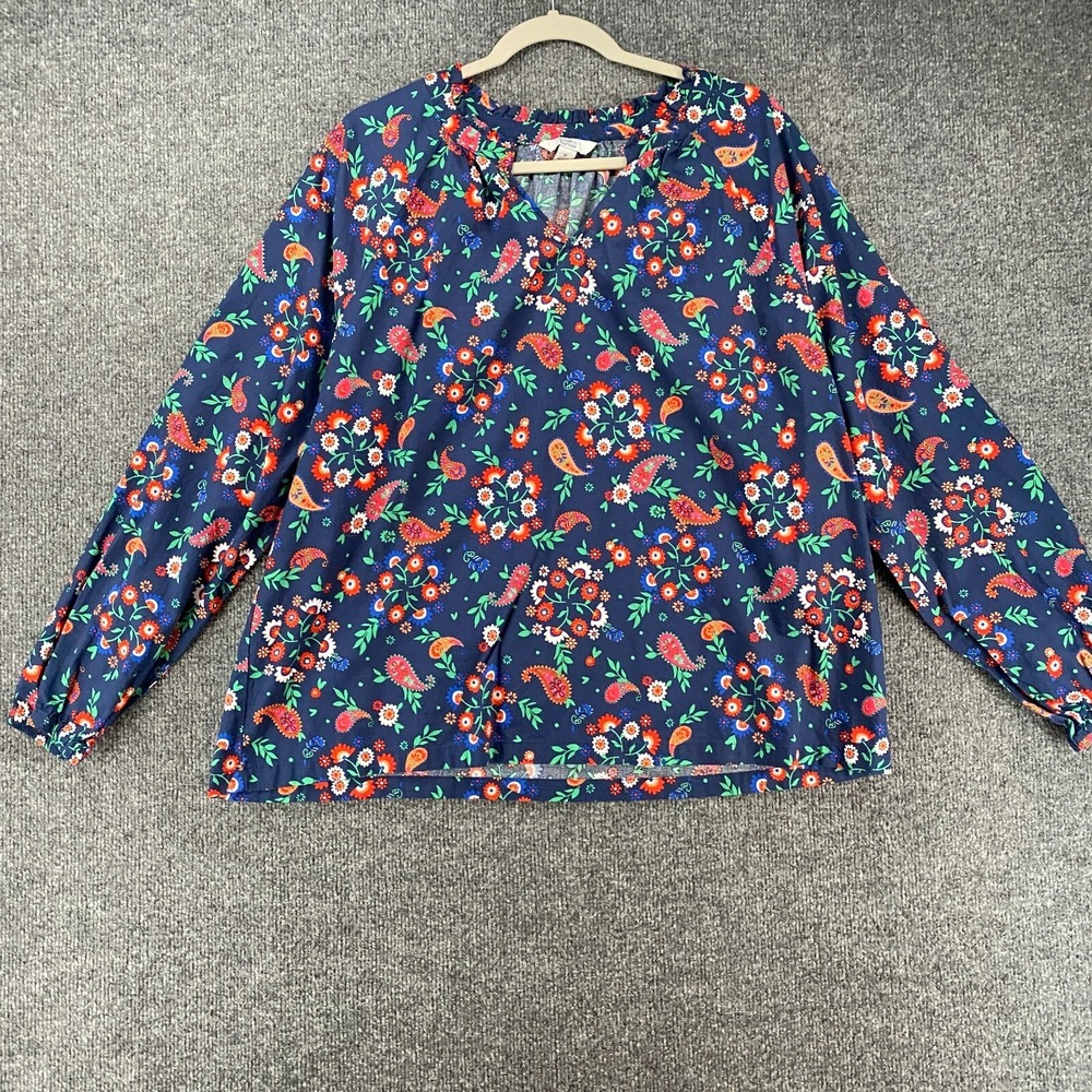 Croft Barrow Blouse Top Womens XL Power Floral Colorful Boho Cottagecore Peasant